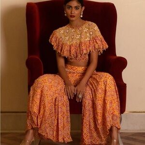 Orange Sharara/Palazzo and Crop Set